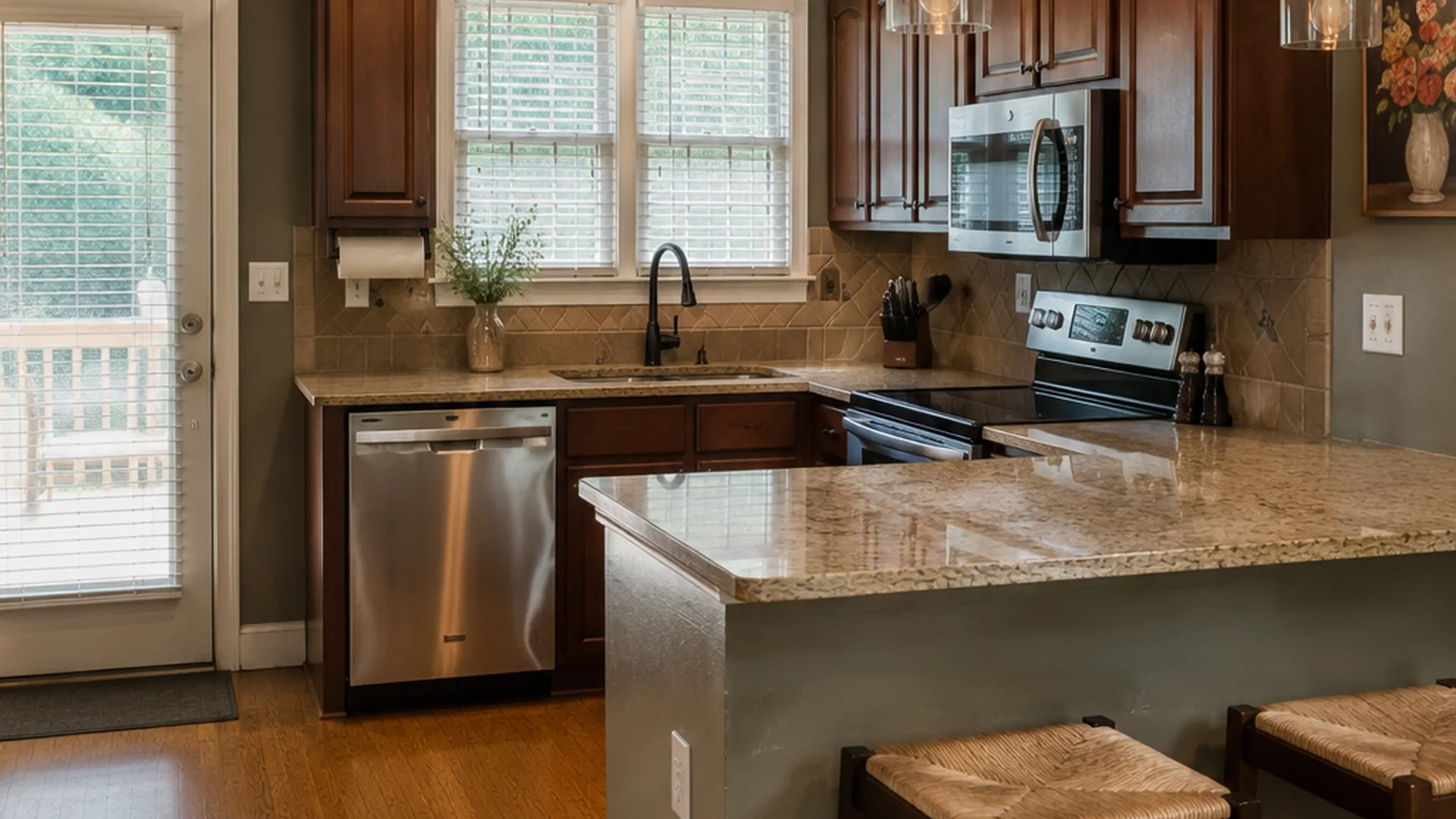 Dated, dim kitchen before an interior refresh by Roly Home Services