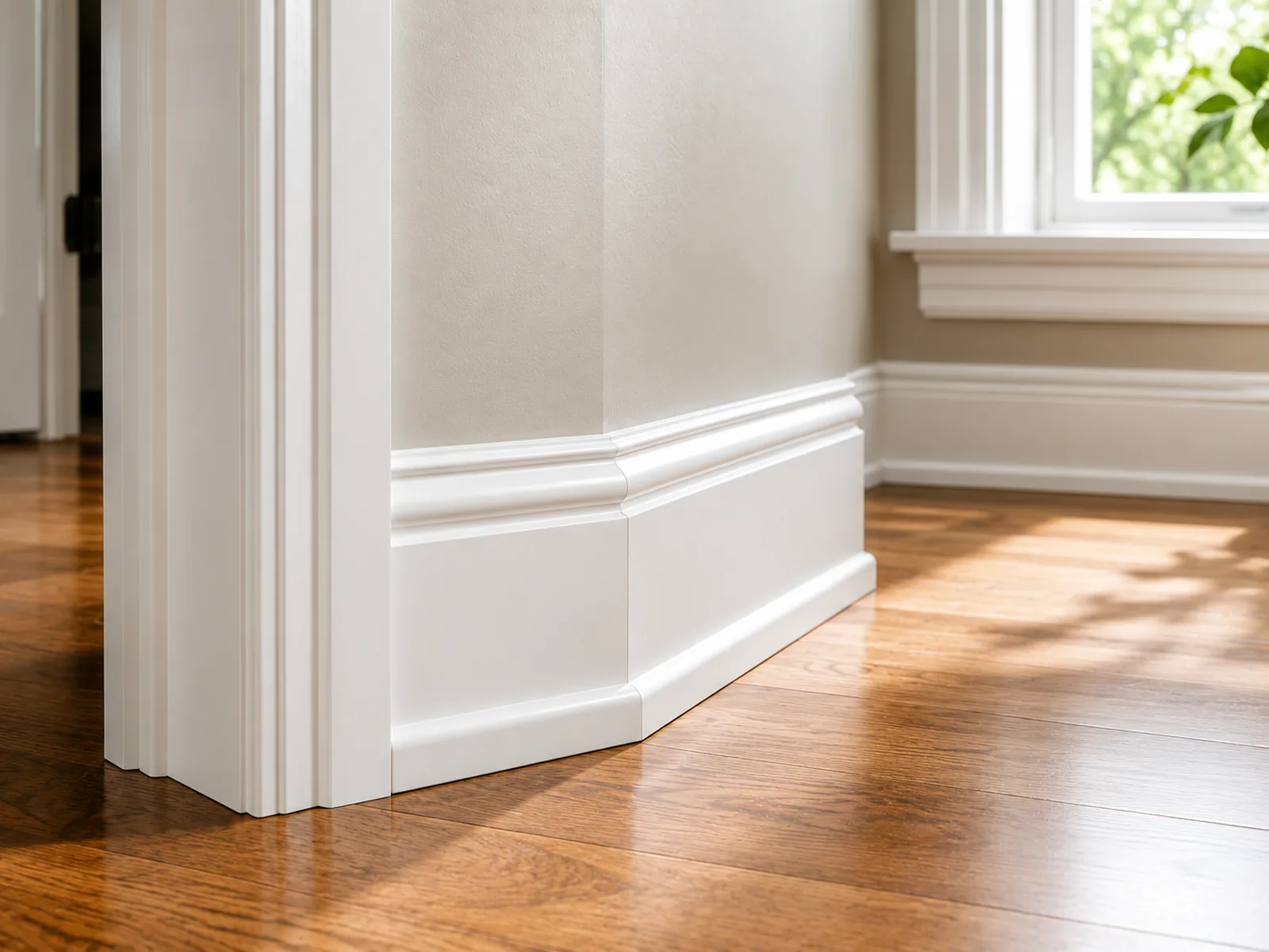 Crisp interior trim and baseboard cut line with a smooth satin finish